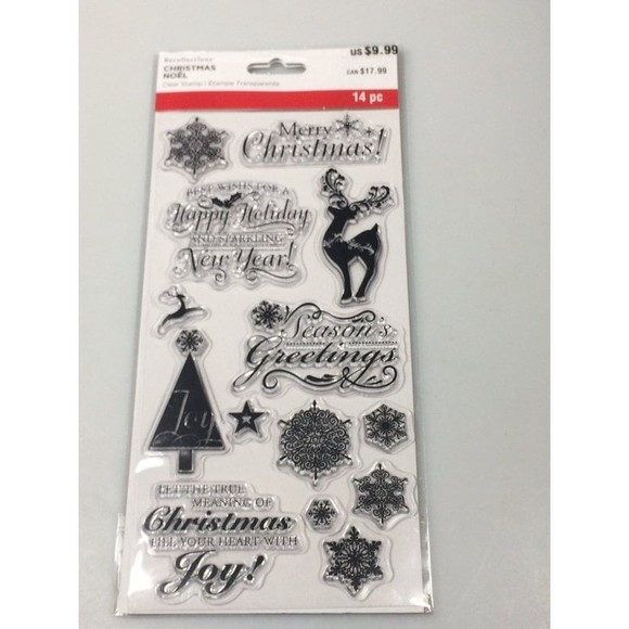 Christmas Acrylic Stamp Seasons greetings Happy New Year Noel holiday cards - Picture 2 of 5